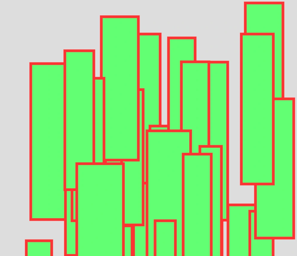 Some bright green rectangles with orange outlines